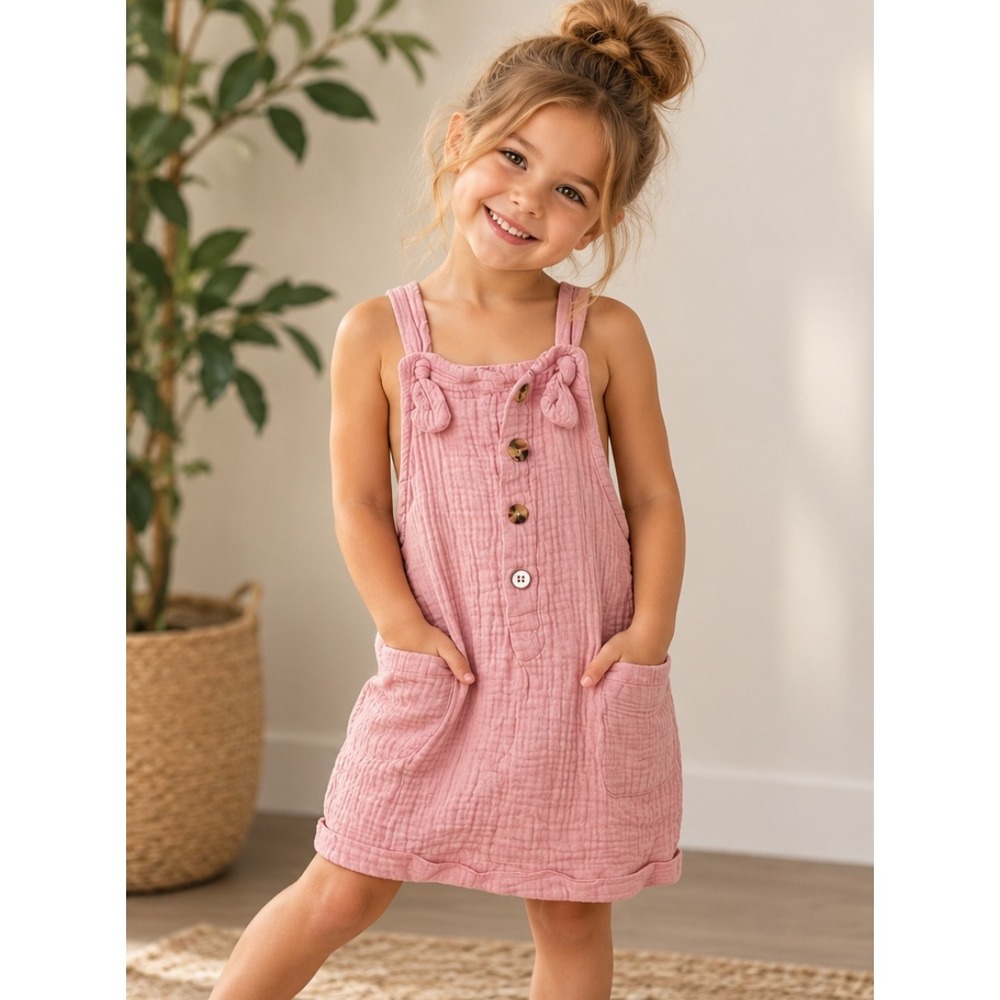 Sweet Butterfly Pink Muslin Cotton Gauze Shortalls Romper Size 4T_K12